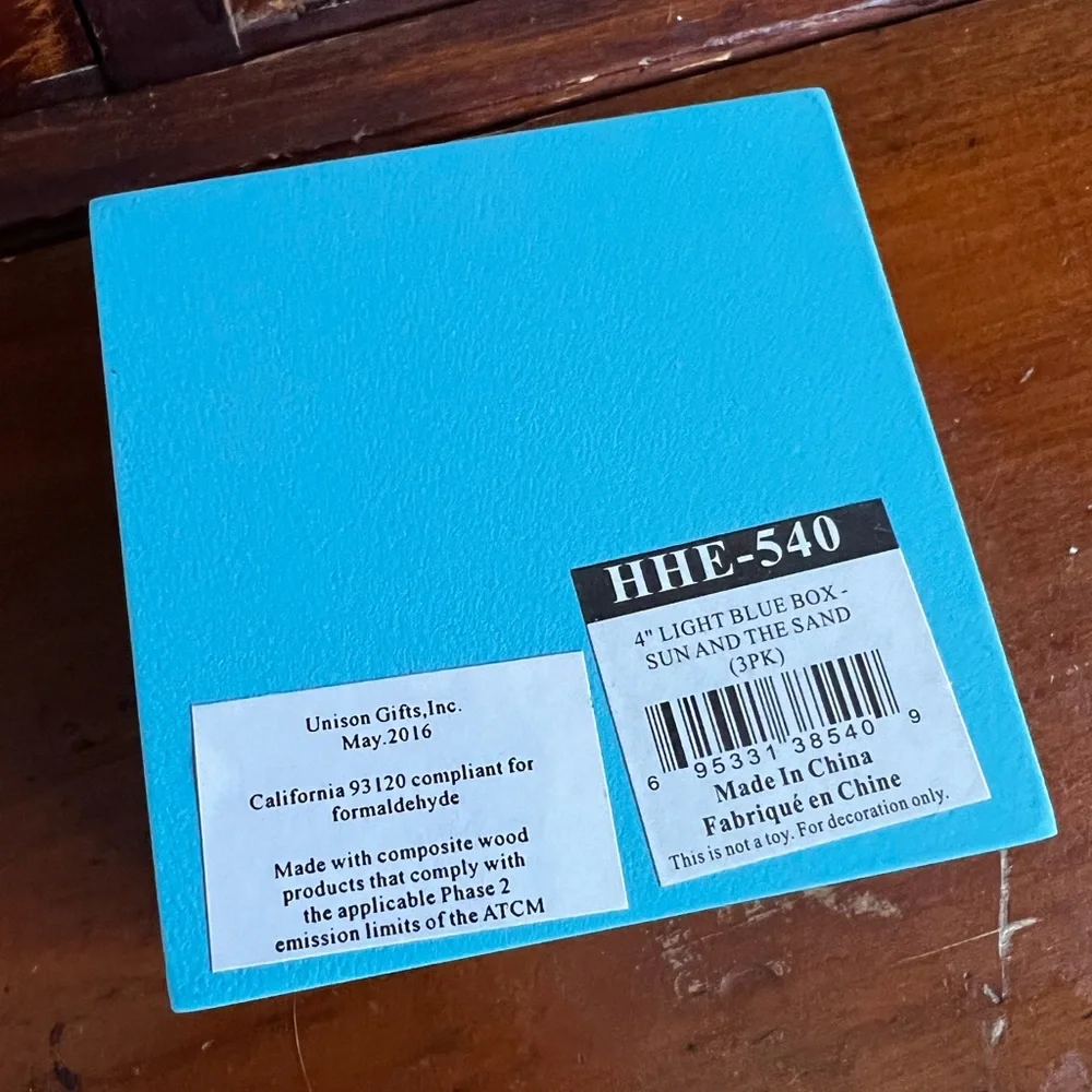New Blue Decorative Trinket Box with White Beach Quote